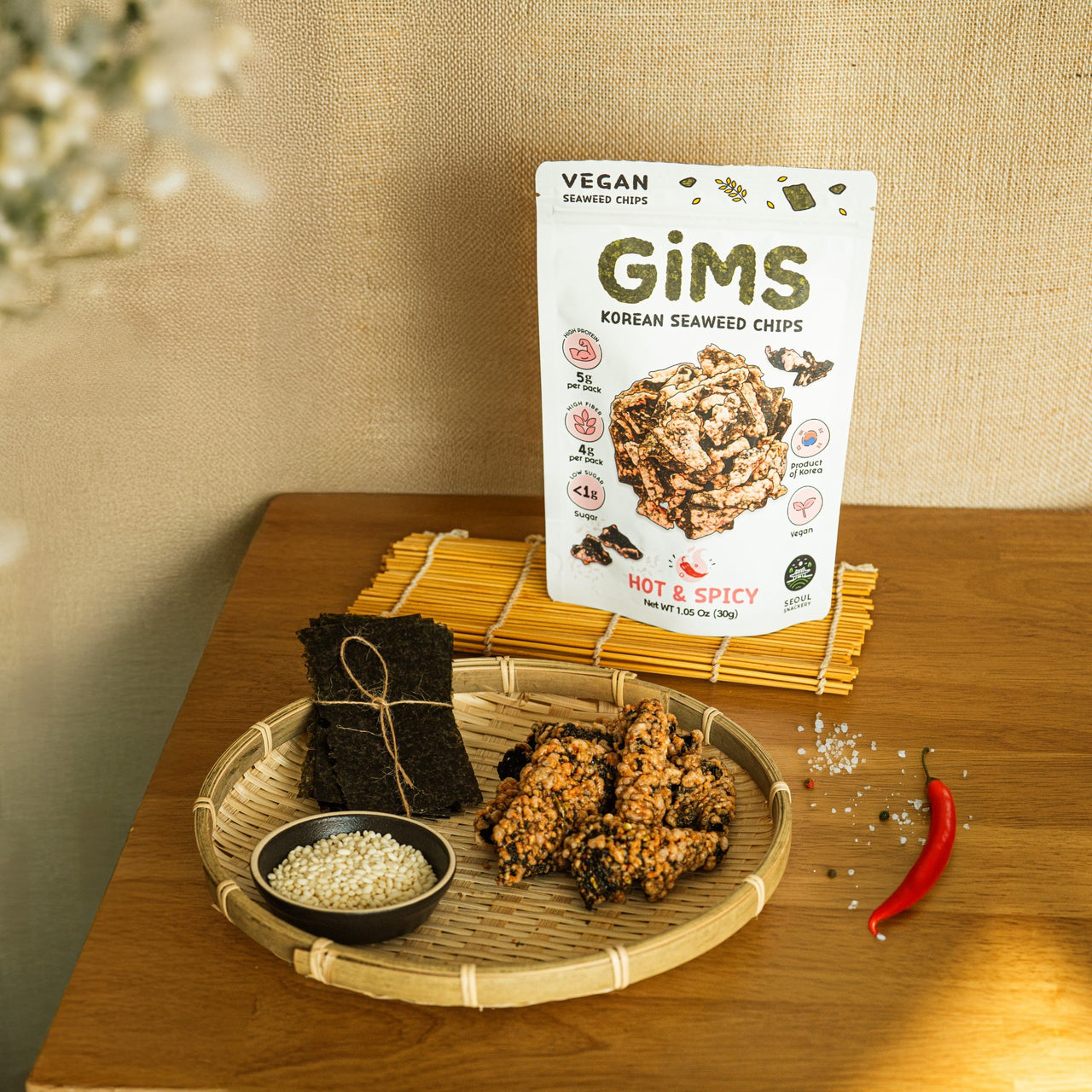 Gims Seaweed Chips, Hot & Spicy, 3-Pack